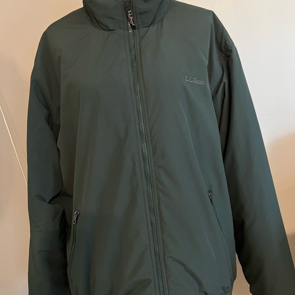 L.L. Bean Green Windbreaker Jacket with High Collar